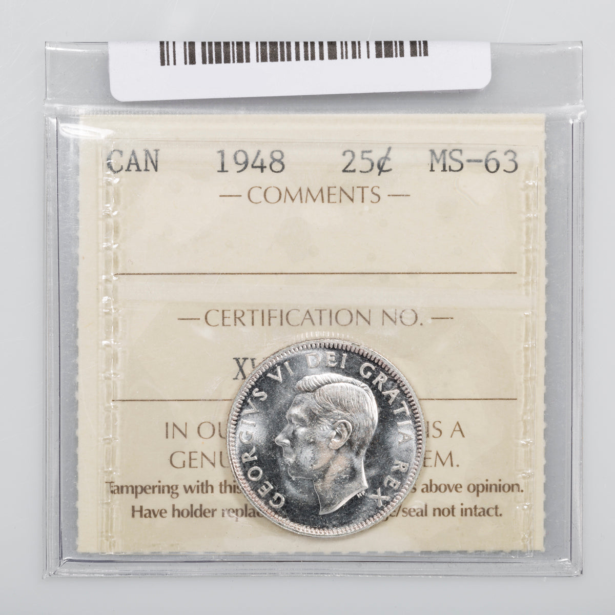 25 Cent 1948 ICCS MS-63