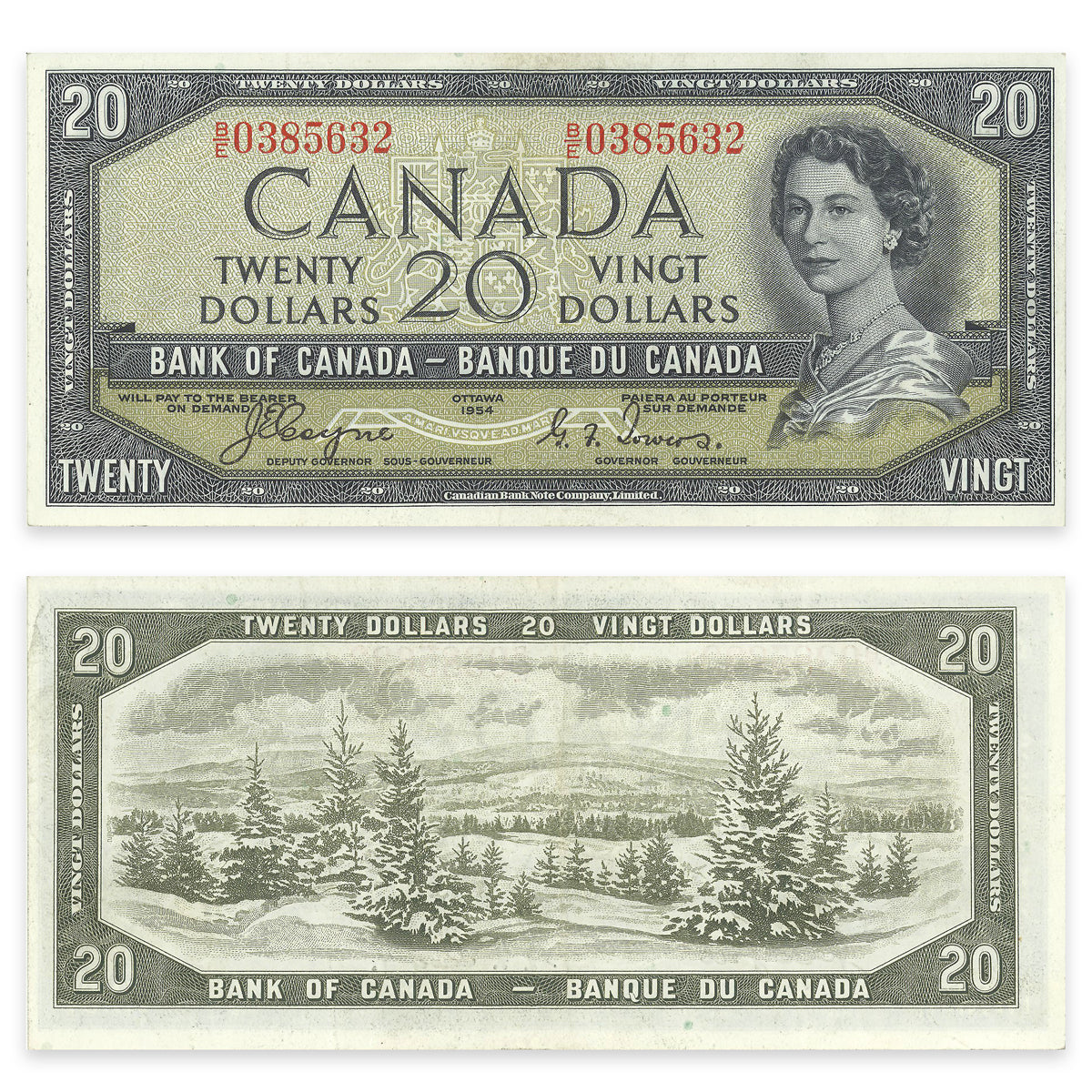 $20 1954 Devil's Face Series BC-33a Coyne-Towers Prefix B/E VF-20