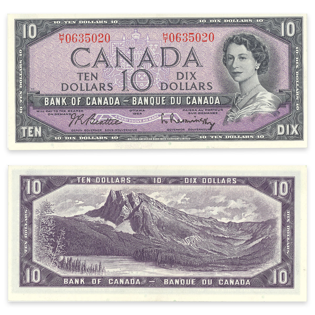 $10 1954 Modified Series BC-40a Beattie-Rasminsky Prefix H/T CUNC-63