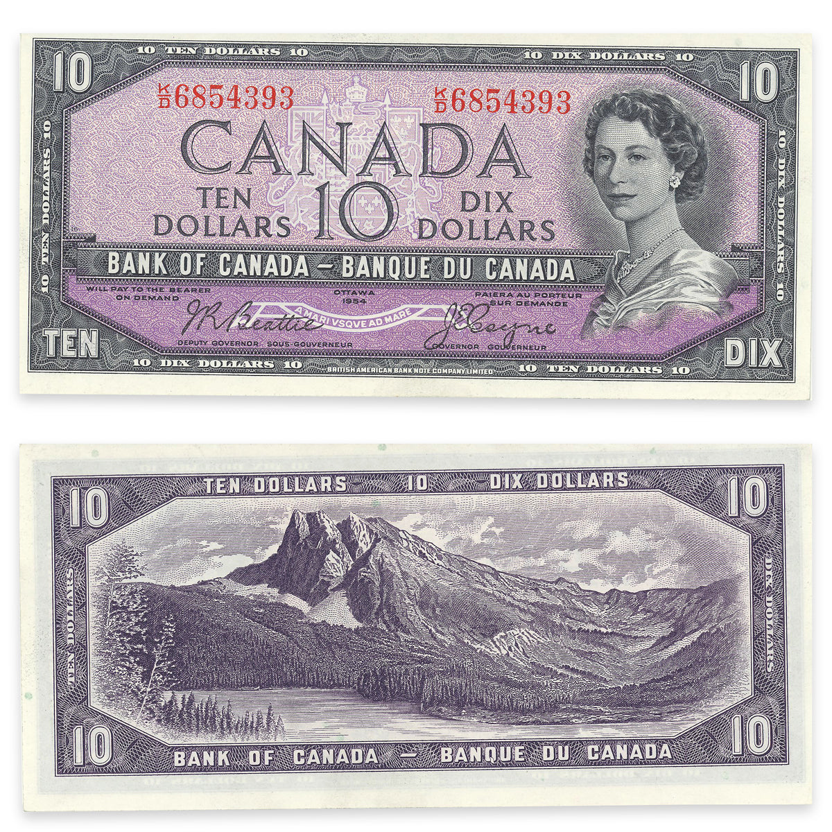 $10 1954 Modified Series BC-40a Beattie-Rasminsky Prefix K/D AU-50