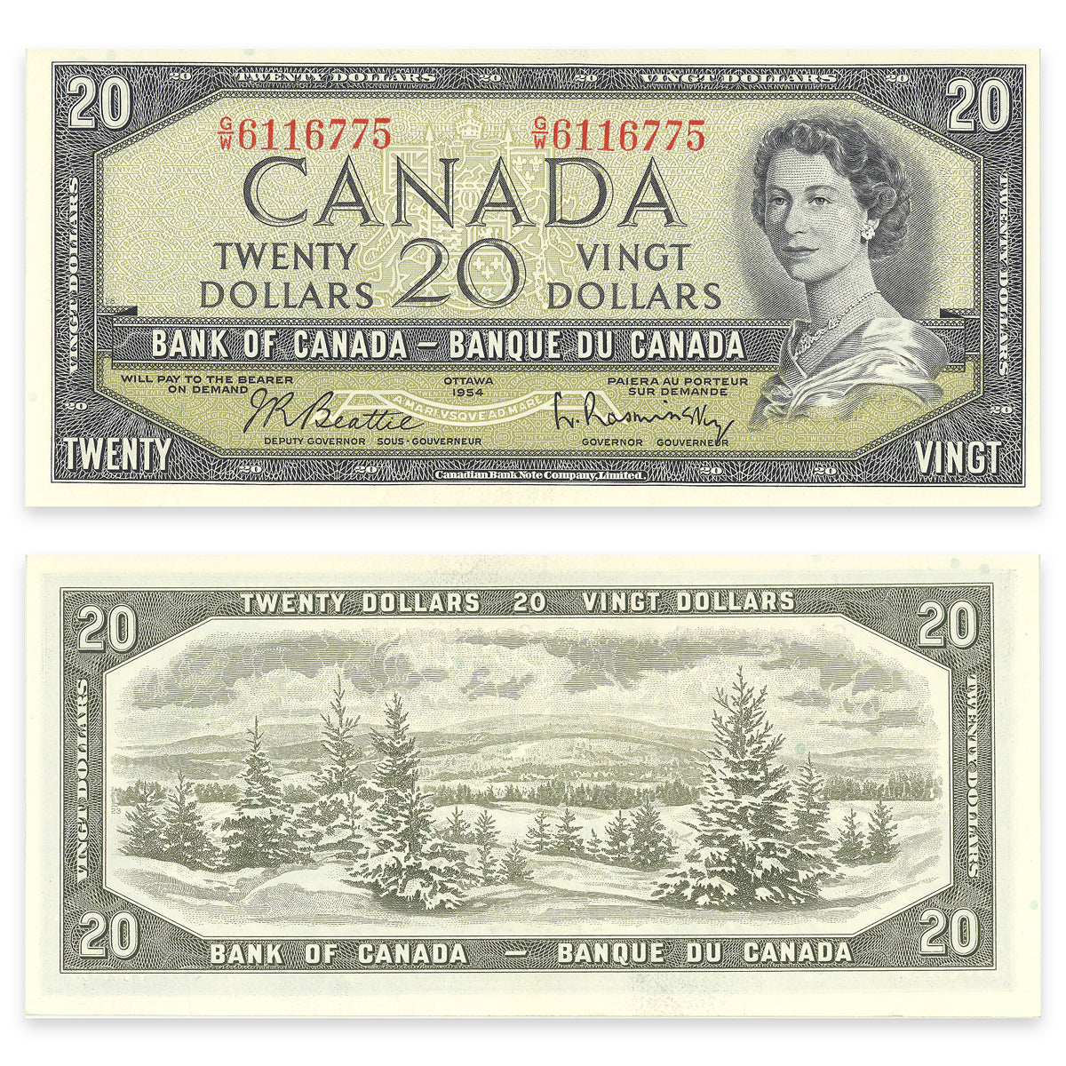 $20 1954 Modified Series BC-41b Beattie-Rasminsky Prefix G/W EF-45