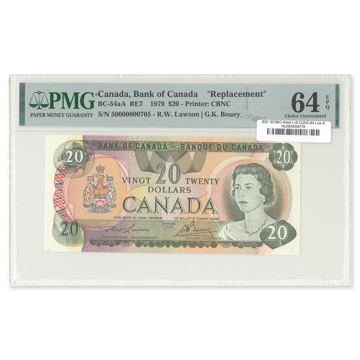 $20 1979 BC-54aA Low Serial # Lawson-Bouey PMG CUNC-64 EPQ