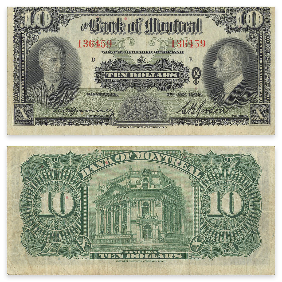 $10 1938 505-62-02 The Bank of Montreal Spinney-Dodds F-12
