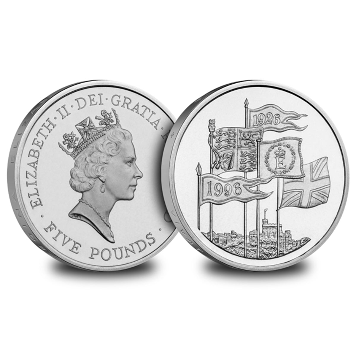 1996 5 Pounds Her Majesty Queen Elizabeth II: 70th Commemorative Silver Crown - Sterling Silver Coin