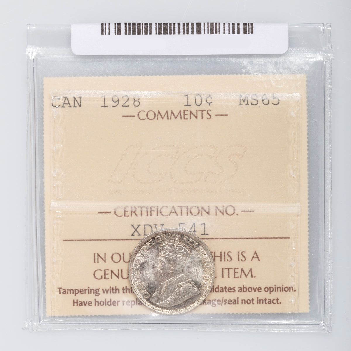 10 Cent 1928 ICCS MS-65