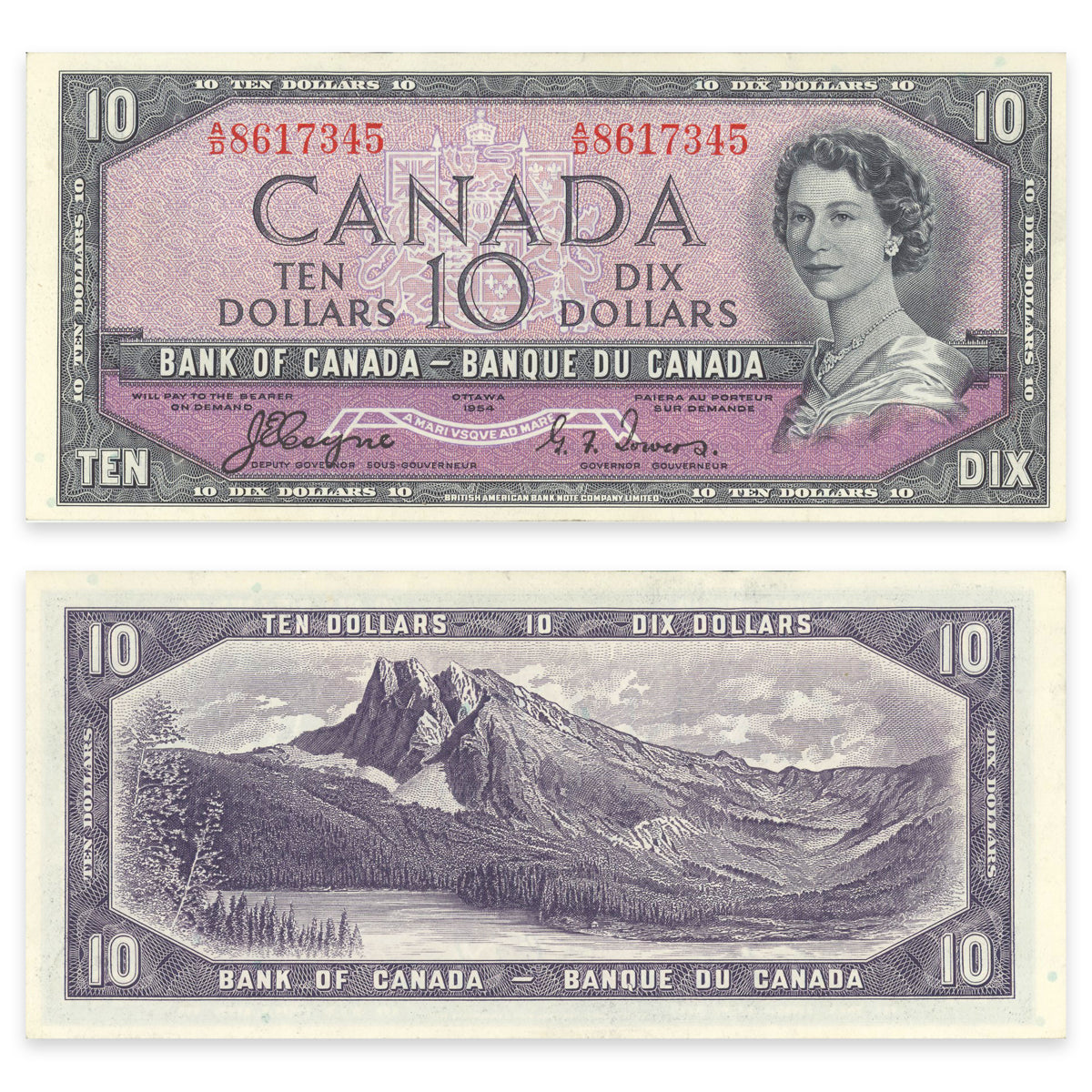 $10 1954 Devil's Face Series BC-32a Coyne-Towers Prefix A/D EF-45