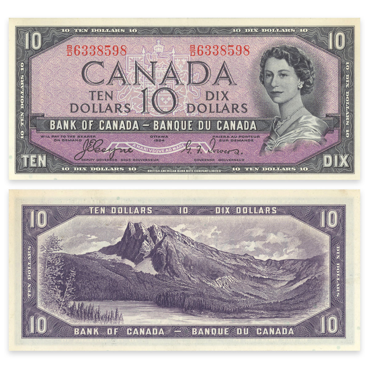 $10 1954 Devil's Face Series BC-32a Coyne-Towers Prefix B/D EF-45