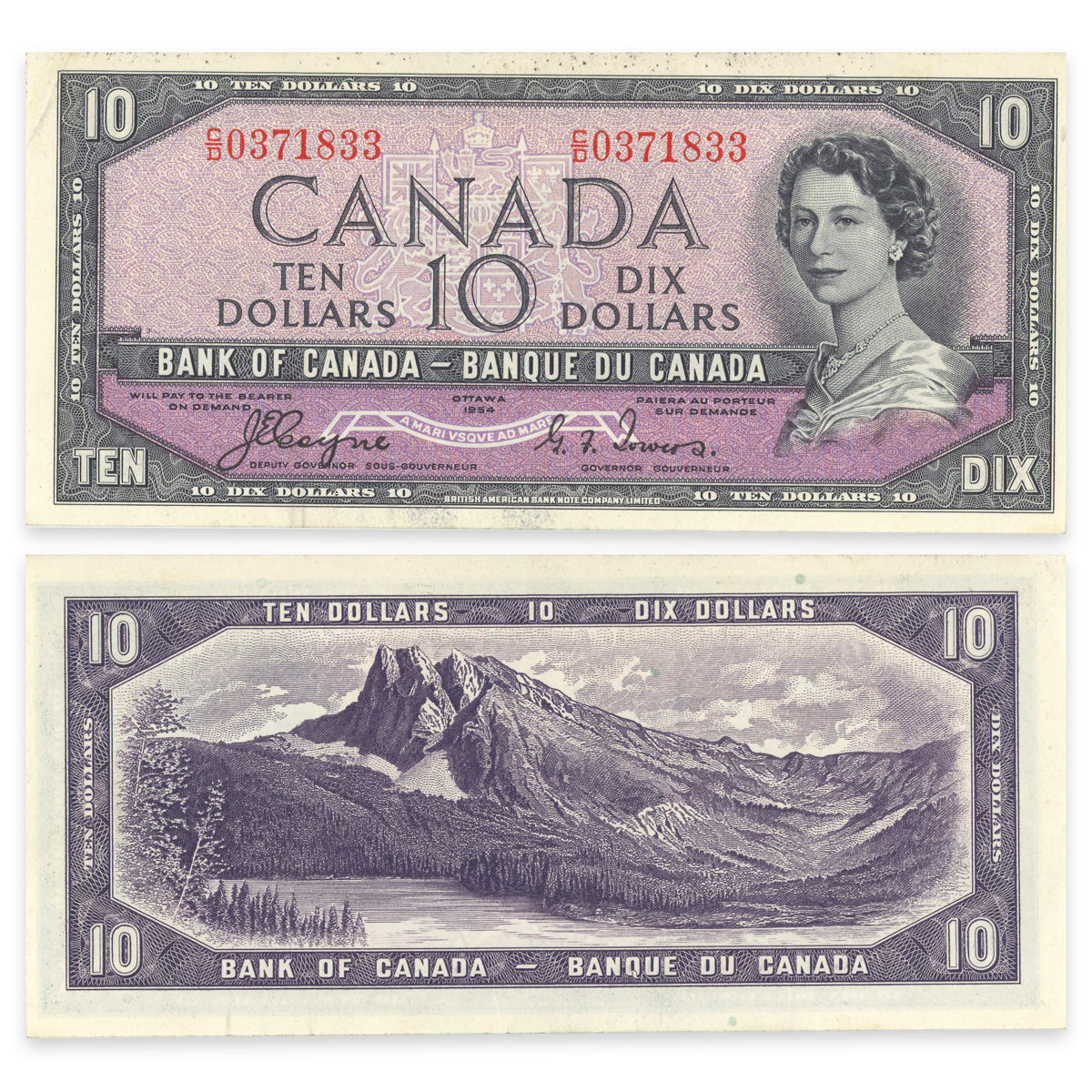 $10 1954 Devil's Face Series BC-32a Coyne-Towers Prefix C/D EF-45