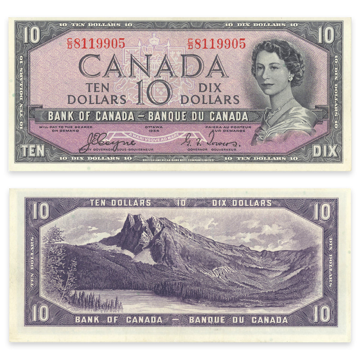 $10 1954 Devil's Face Series BC-32a Coyne-Towers Prefix C/D EF-45