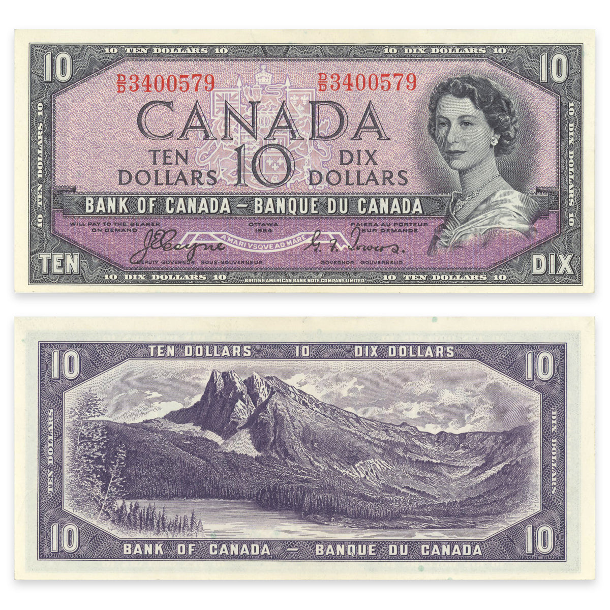 $10 1954 Devil's Face Series BC-32a Coyne-Towers Prefix D/D EF-45