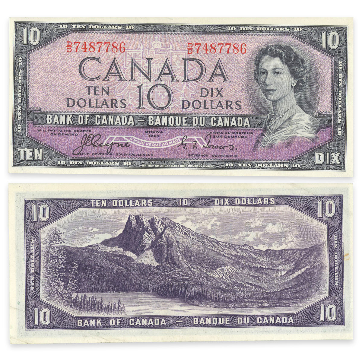 $10 1954 Devil's Face Series BC-32a Coyne-Towers Prefix D/D EF-45