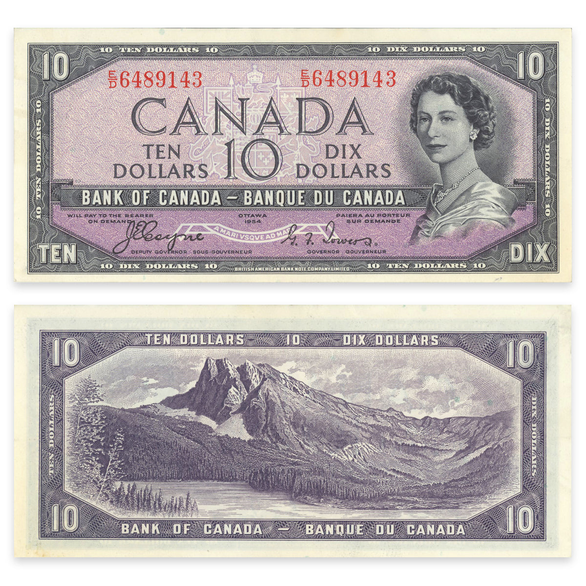 $10 1954 Devil's Face Series BC-32a Coyne-Towers Prefix E/D AU-55