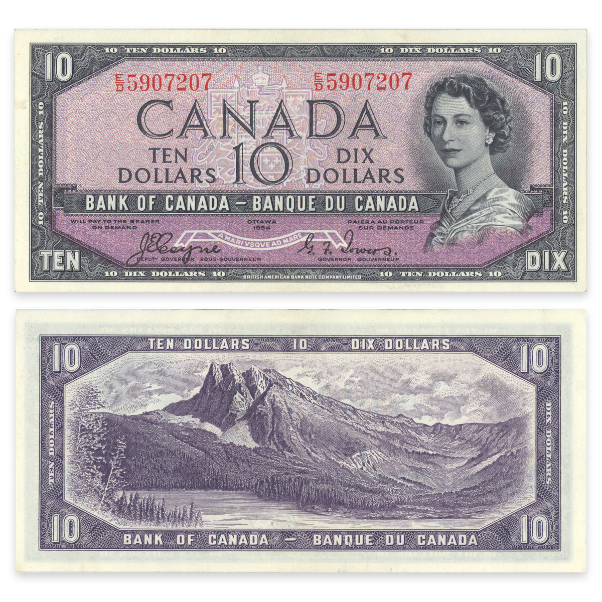 $10 1954 Devil's Face Series BC-32a Coyne-Towers Prefix E/D EF-45