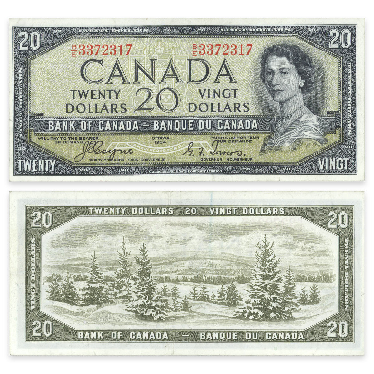 $20 1954 Devil's Face Series BC-33a Coyne-Towers Prefix B/E EF-45