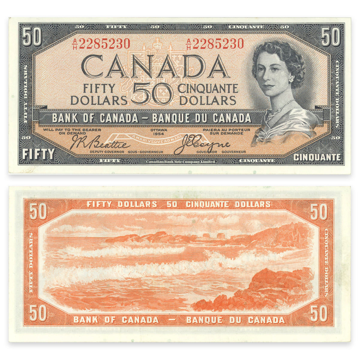 $50 1954 Devil's Face Series BC-34b Beattie-Coyne Prefix A/H AU-50