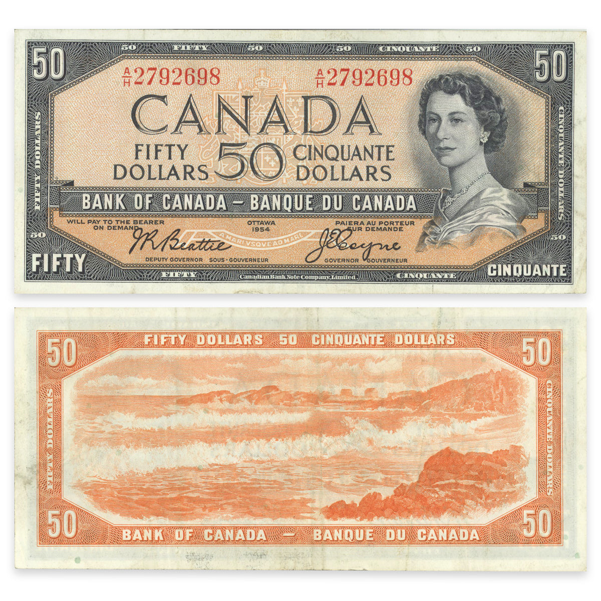 $50 1954 Devil's Face Series BC-34b Beattie-Coyne Prefix A/H VF-30