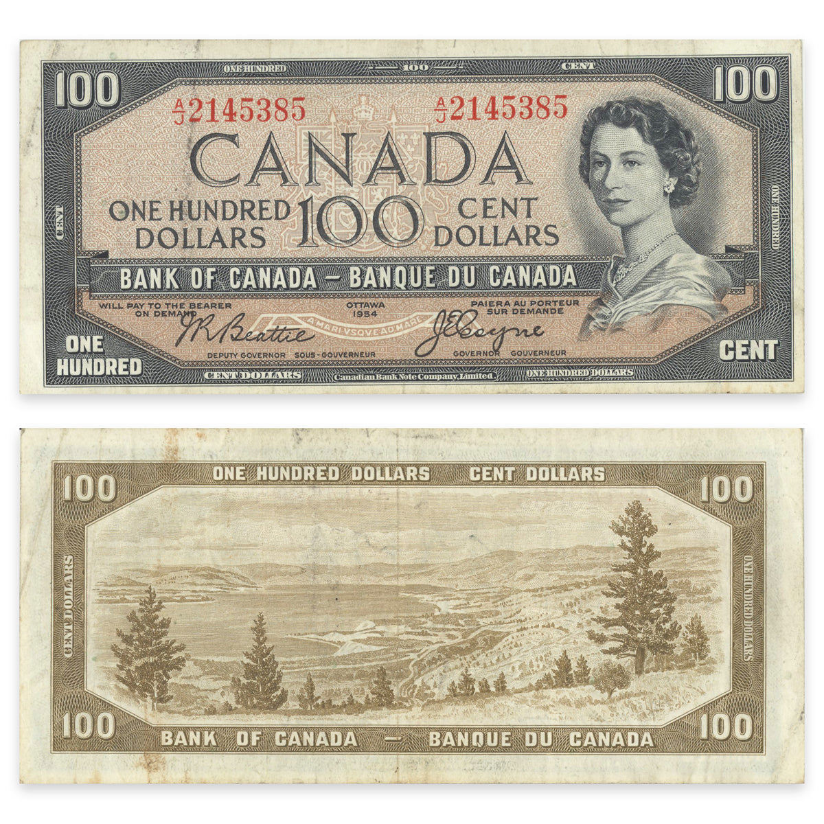 $100 1954 Devil's Face Series BC-53b Beattie-Coyne Prefix A/J VF-20