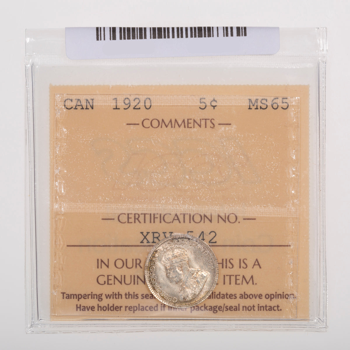 5 Cent 1920 ICCS MS-65