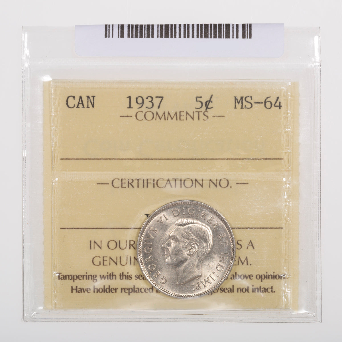 5 Cent 1937 ICCS MS-64