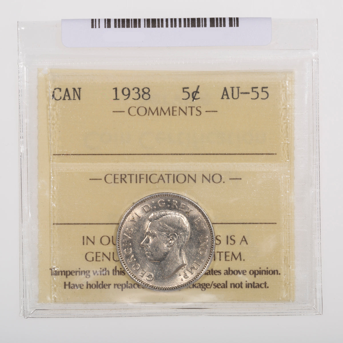 5 Cent 1938 ICCS AU-55