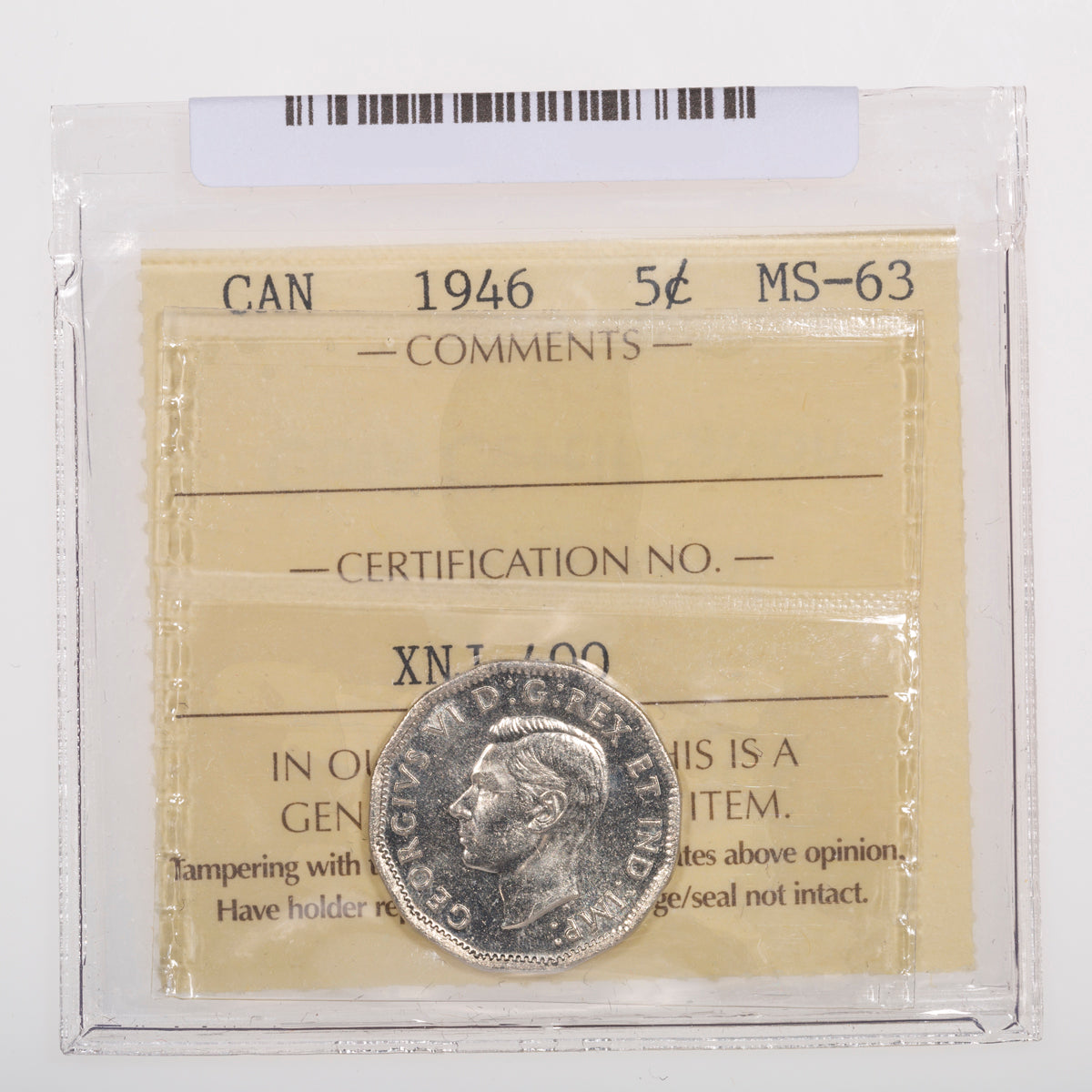 5 Cent 1946 ICCS MS-63