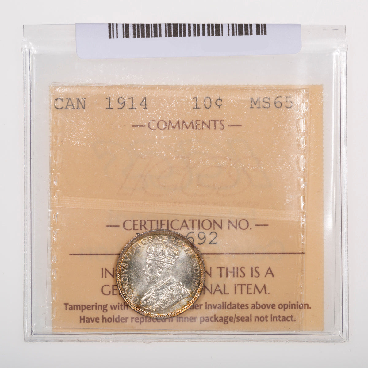 10 Cent 1914 ICCS MS-65