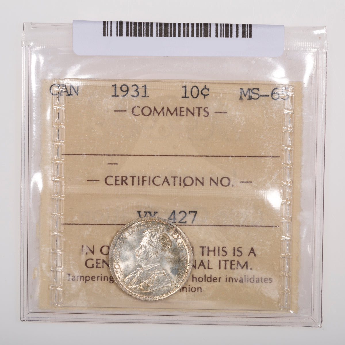 10 Cent 1931 ICCS MS-65