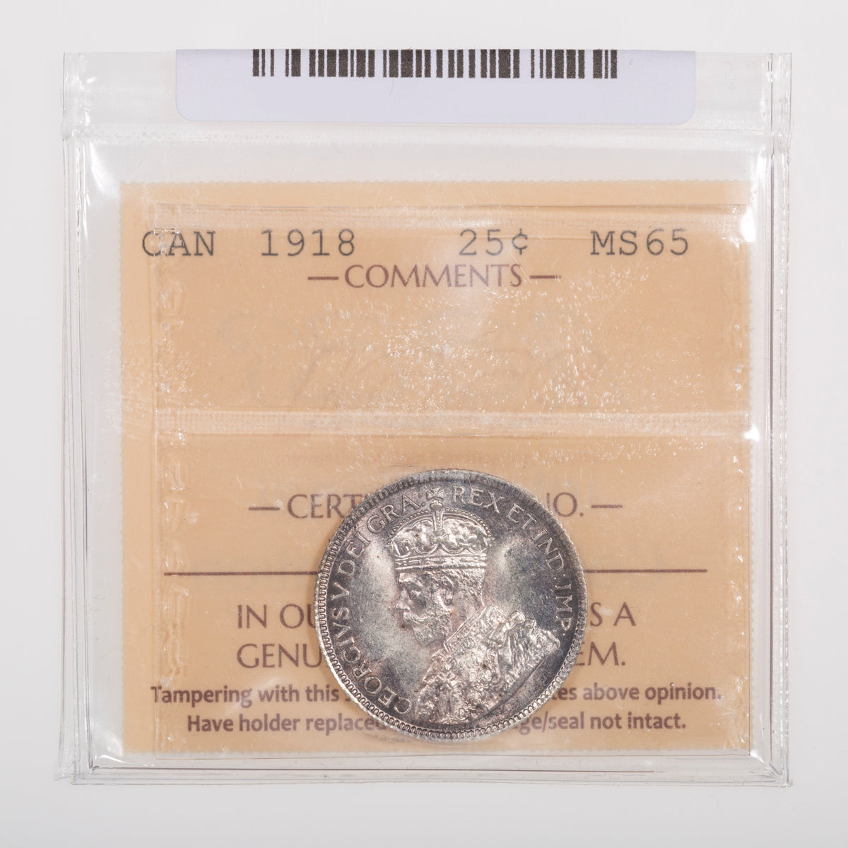 25 Cent 1918 ICCS MS-65