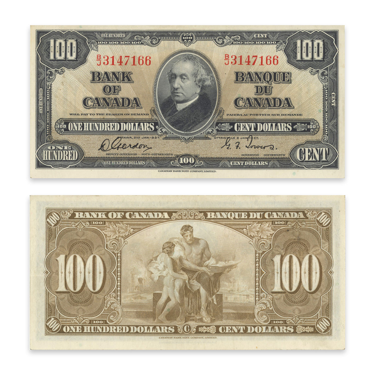 $100 1937 BC-27b Gordon-Towers Prefix B/J EF-45