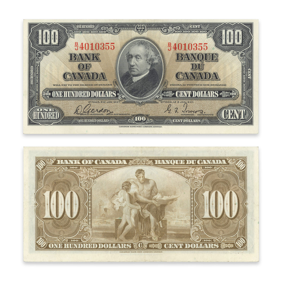 $100 1937 BC-27b Gordon-Towers Prefix B/J EF-40