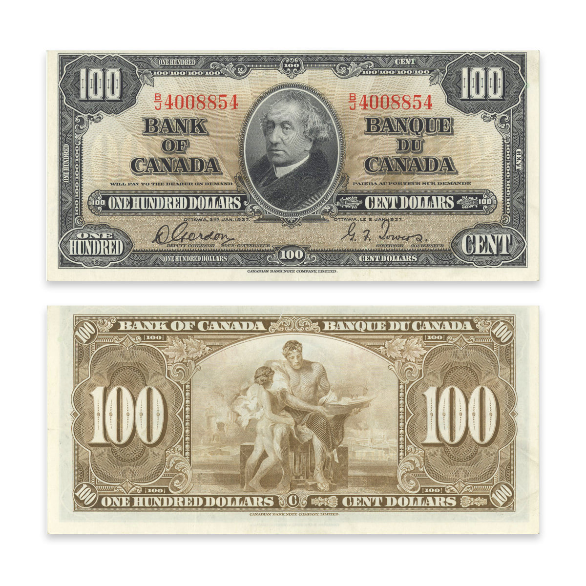 $100 1937 BC-27b Consecutive Gordon-Towers Prefix B/J EF-40