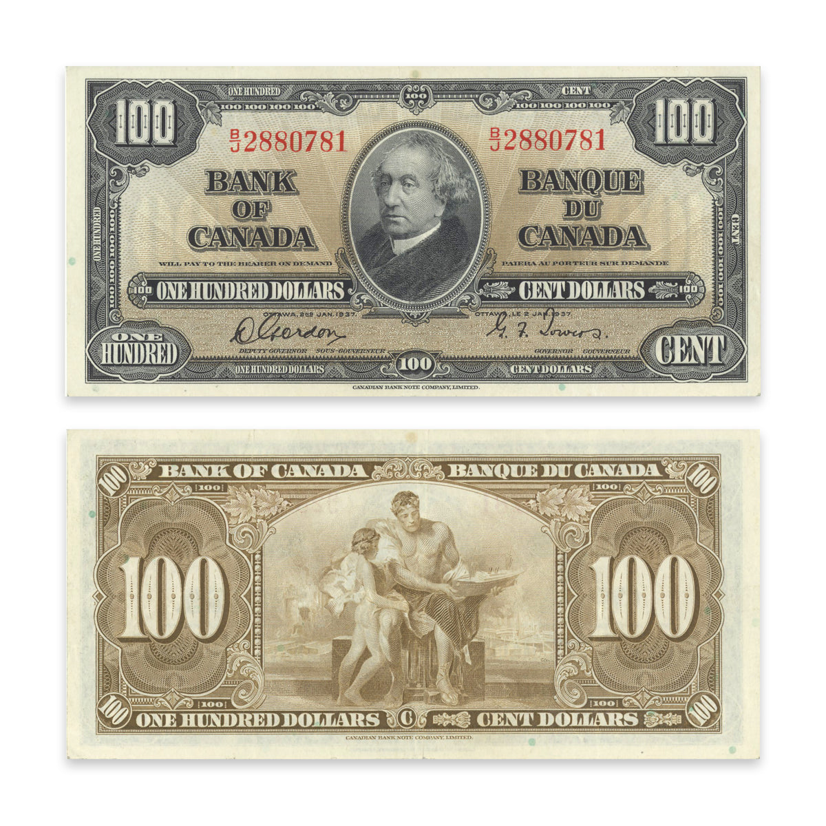 $100 1937 BC-27b Gordon-Towers Prefix B/J VF-35