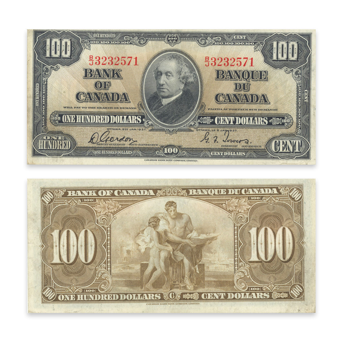 $100 1937 BC-27b Gordon-Towers Prefix B/J VF-30