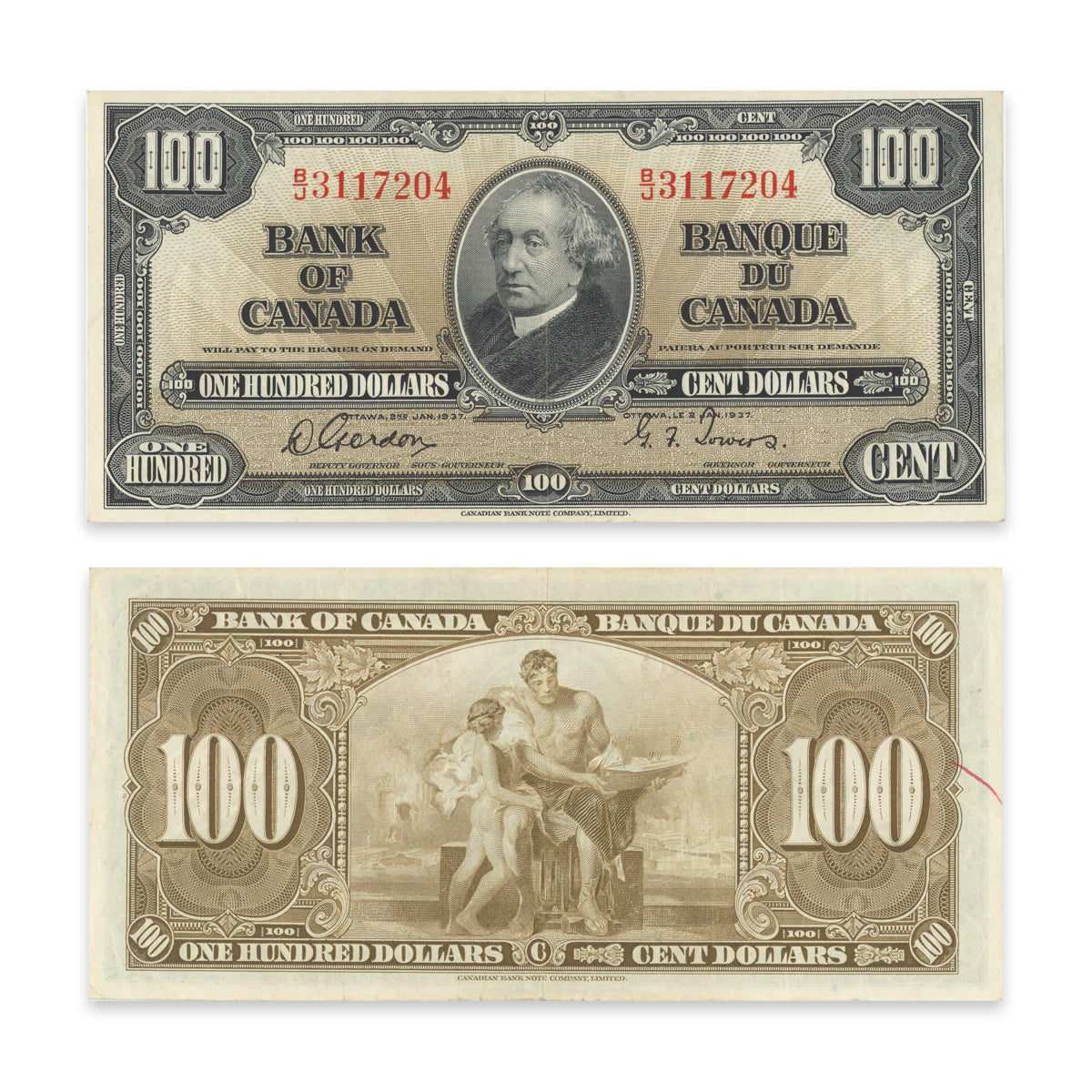 $100 1937 BC-27b Gordon-Towers Prefix B/J VF-30