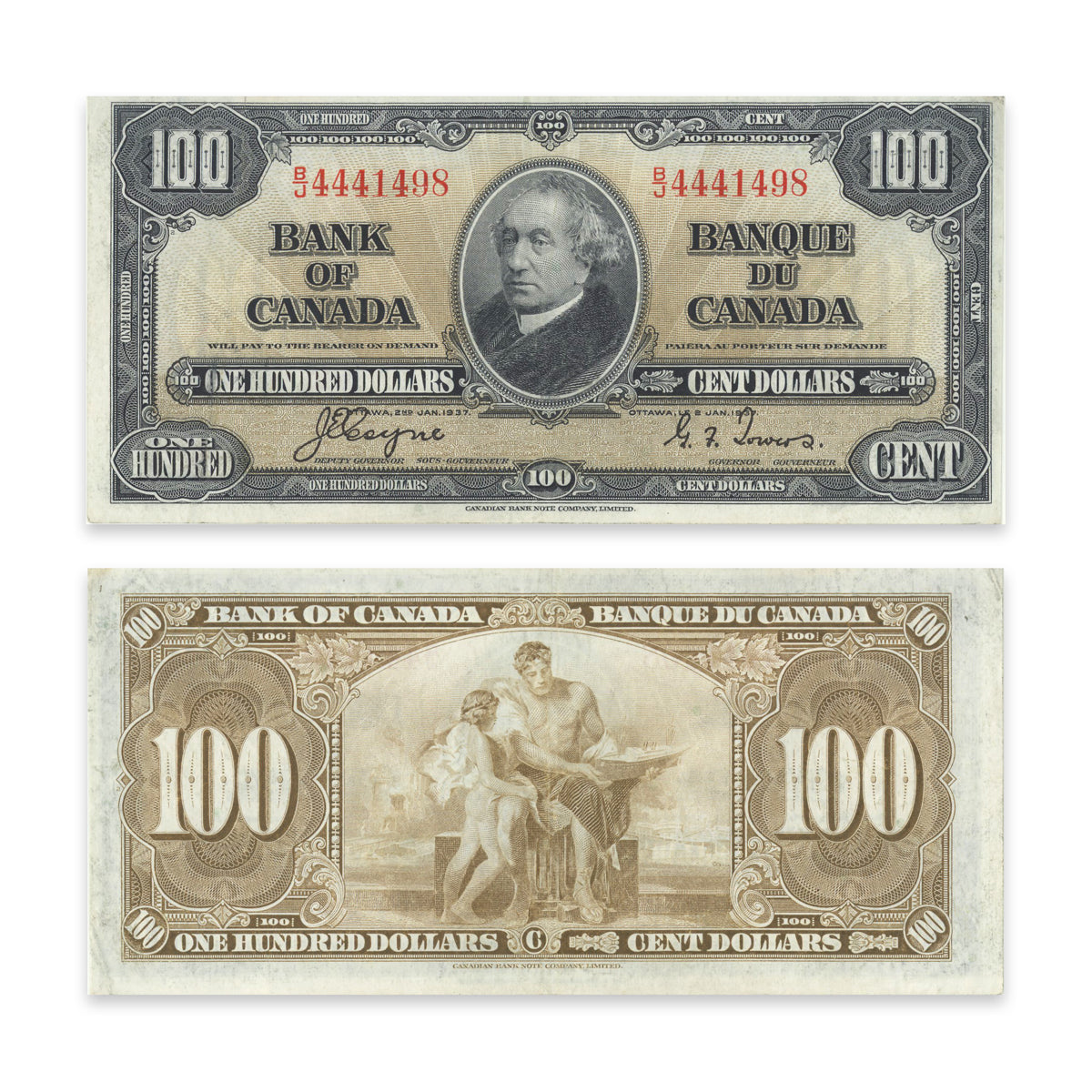 $100 1937 BC-27c Coyne-Towers Prefix B/J VF-30