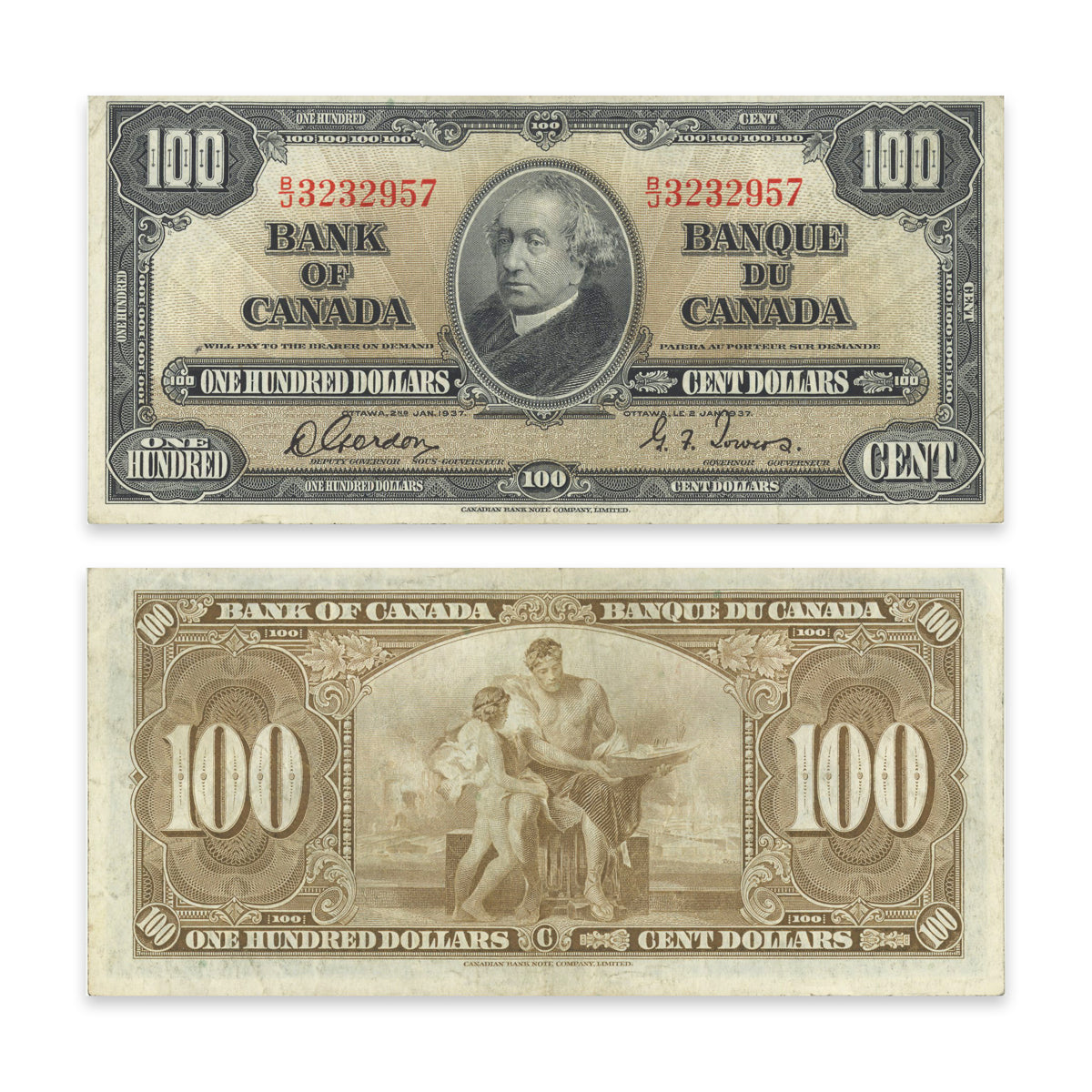 $100 1937 BC-27b Gordon-Towers Prefix B/J VF-25