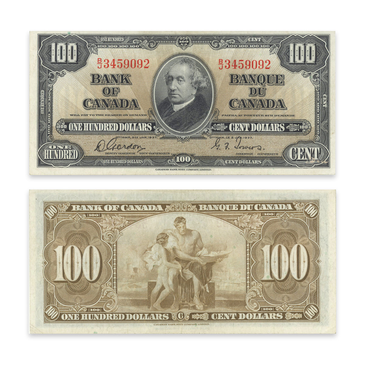 $100 1937 BC-27b Gordon-Towers Prefix B/J VF-20