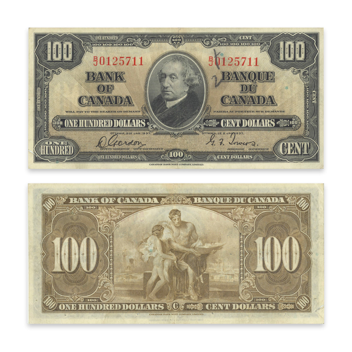 $100 1937 BC-27b Gordon-Towers Prefix B/J VF-20