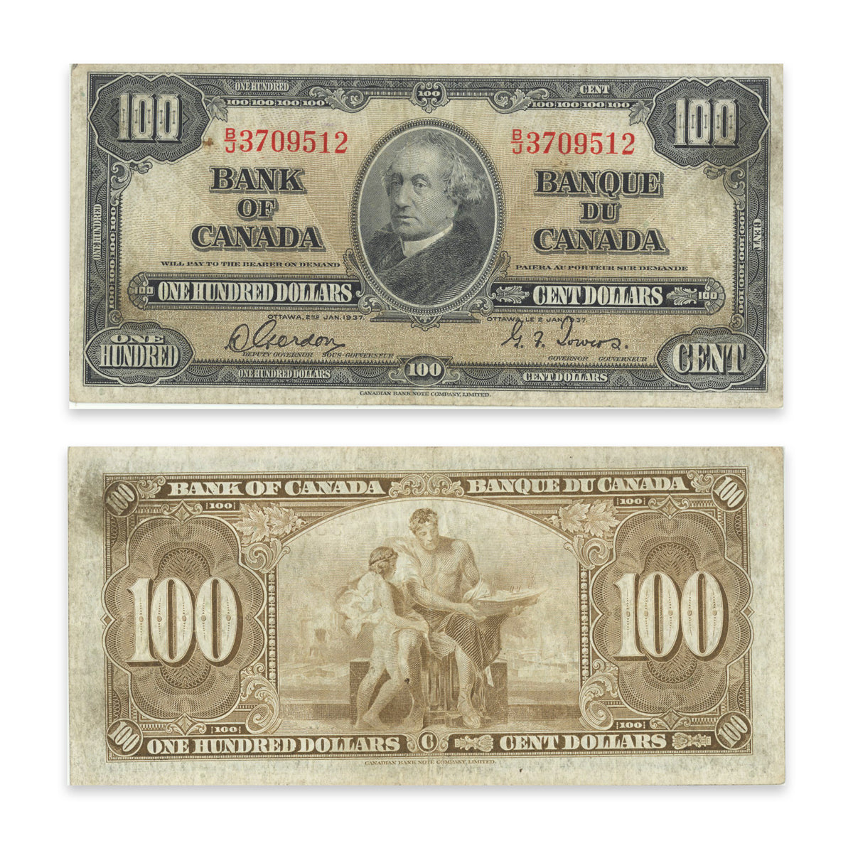 $100 1937 BC-27b Gordon-Towers Prefix B/J F-15