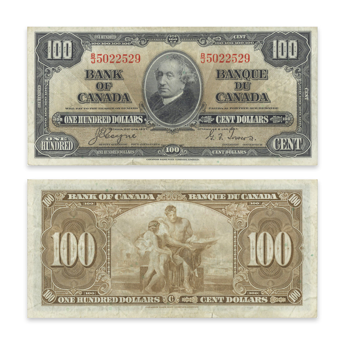 $100 1937 BC-27c Coyne-Towers Prefix B/J F-15