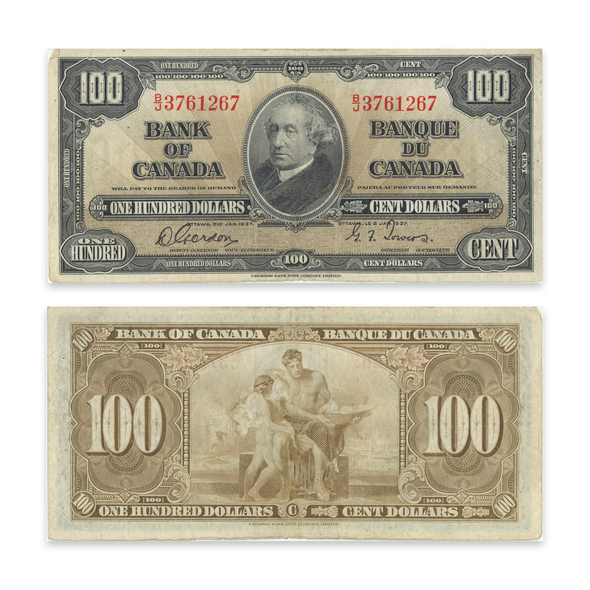 $100 1937 BC-27b Gordon-Towers Prefix B/J F-12