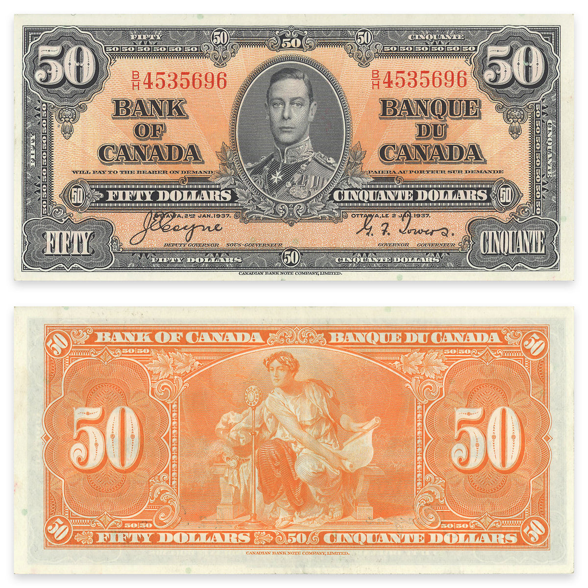 $50 1937 BC-26c Coyne-Towers Prefix B/H EF-45