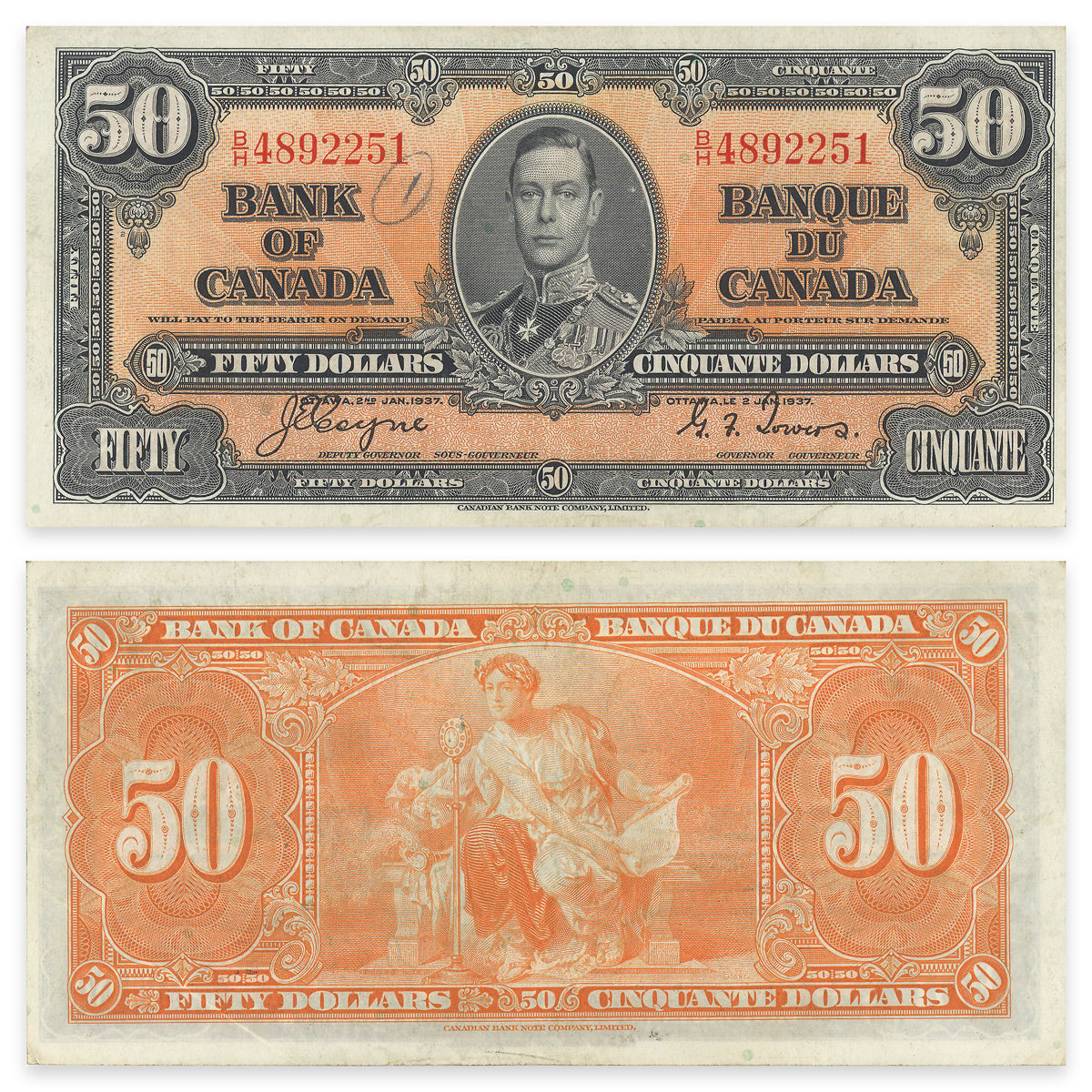 $50 1937 BC-26c Coyne-Towers Prefix B/H VF-35