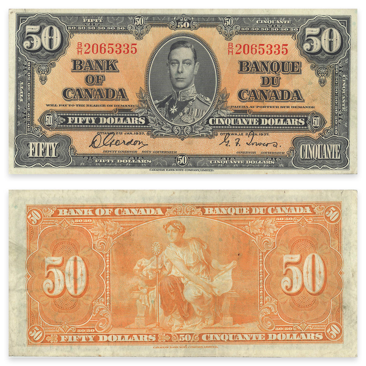 $50 1937 BC-26b Gordon-Towers Prefix B/H VF-30