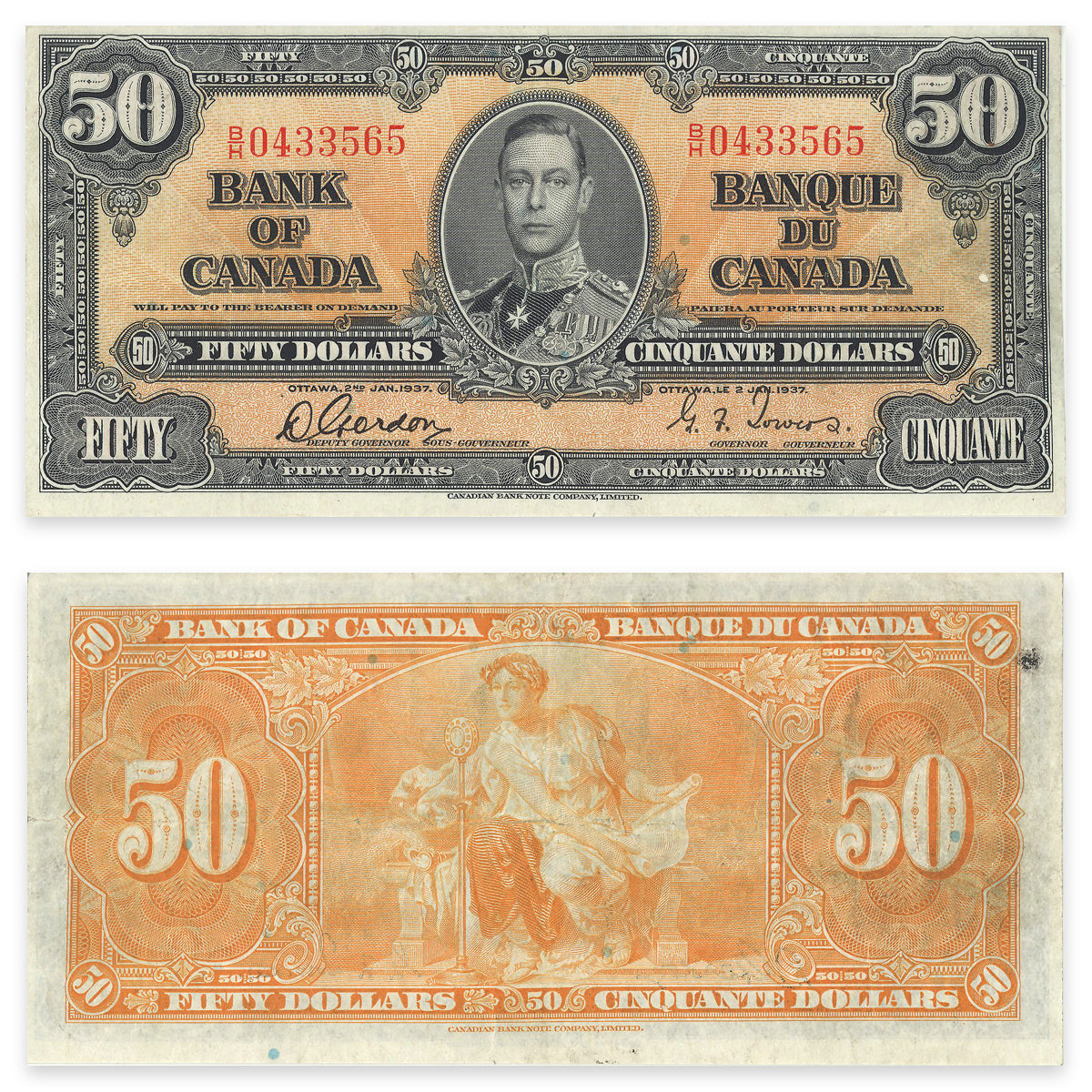 $50 1937 BC-26b Gordon-Towers Prefix B/H VF-25