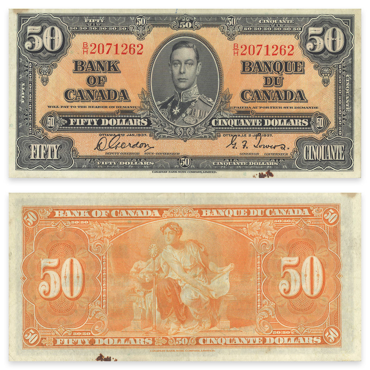 $50 1937 BC-26b Gordon-Towers Prefix B/H VF-25