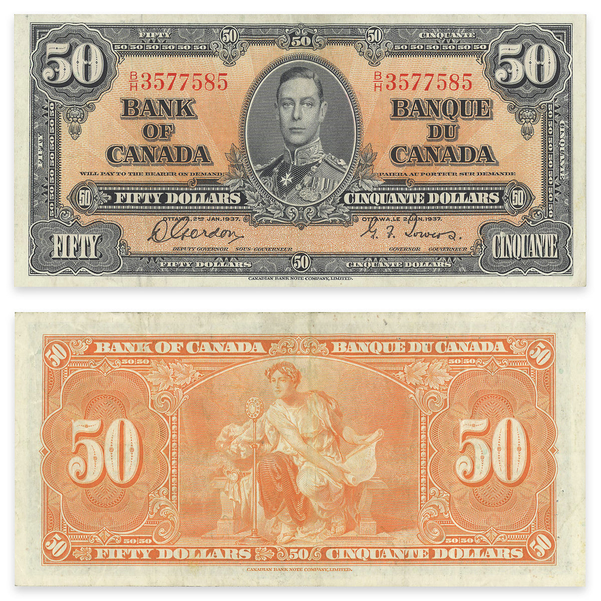 $50 1937 BC-26b Gordon-Towers Prefix B/H VF-25