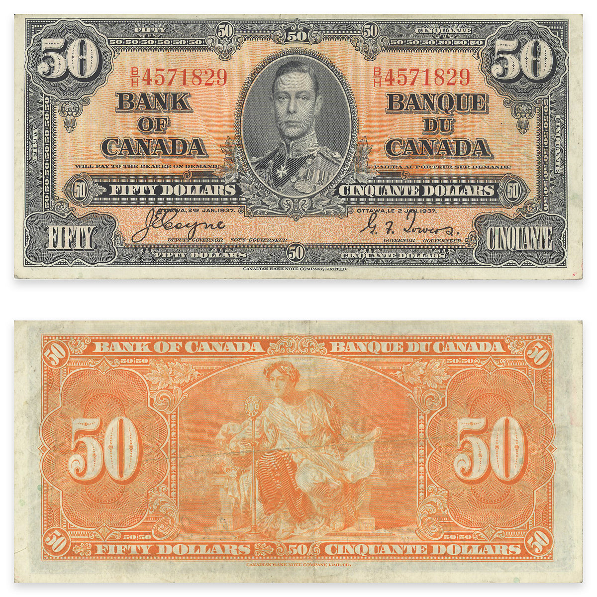 $50 1937 BC-26c Coyne-Towers Prefix B/H VF-25