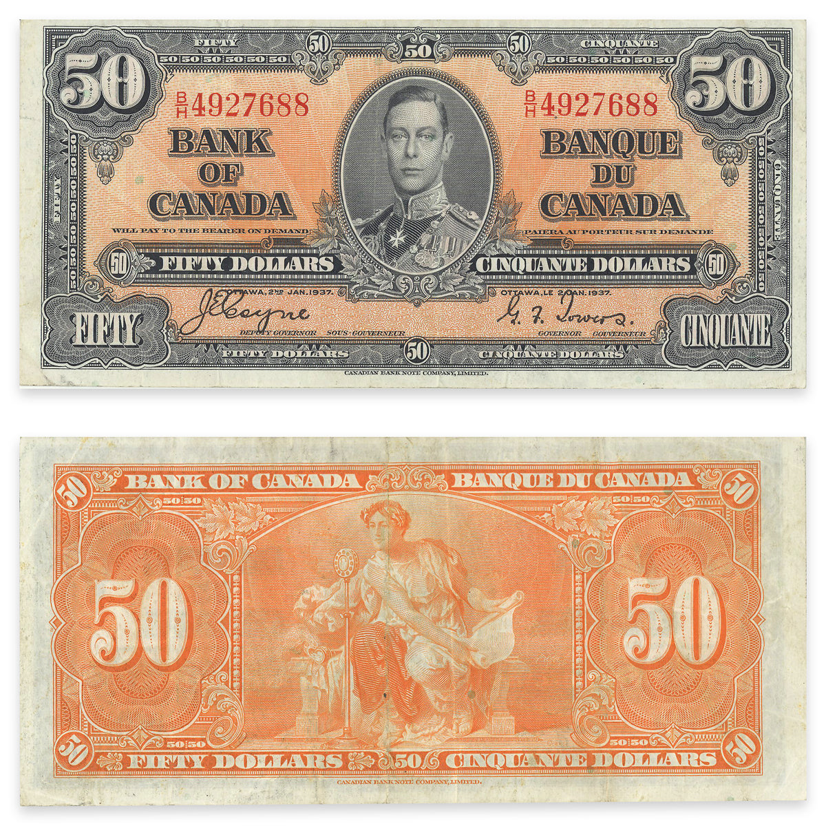 $50 1937 BC-26c Coyne-Towers Prefix B/H VF-20