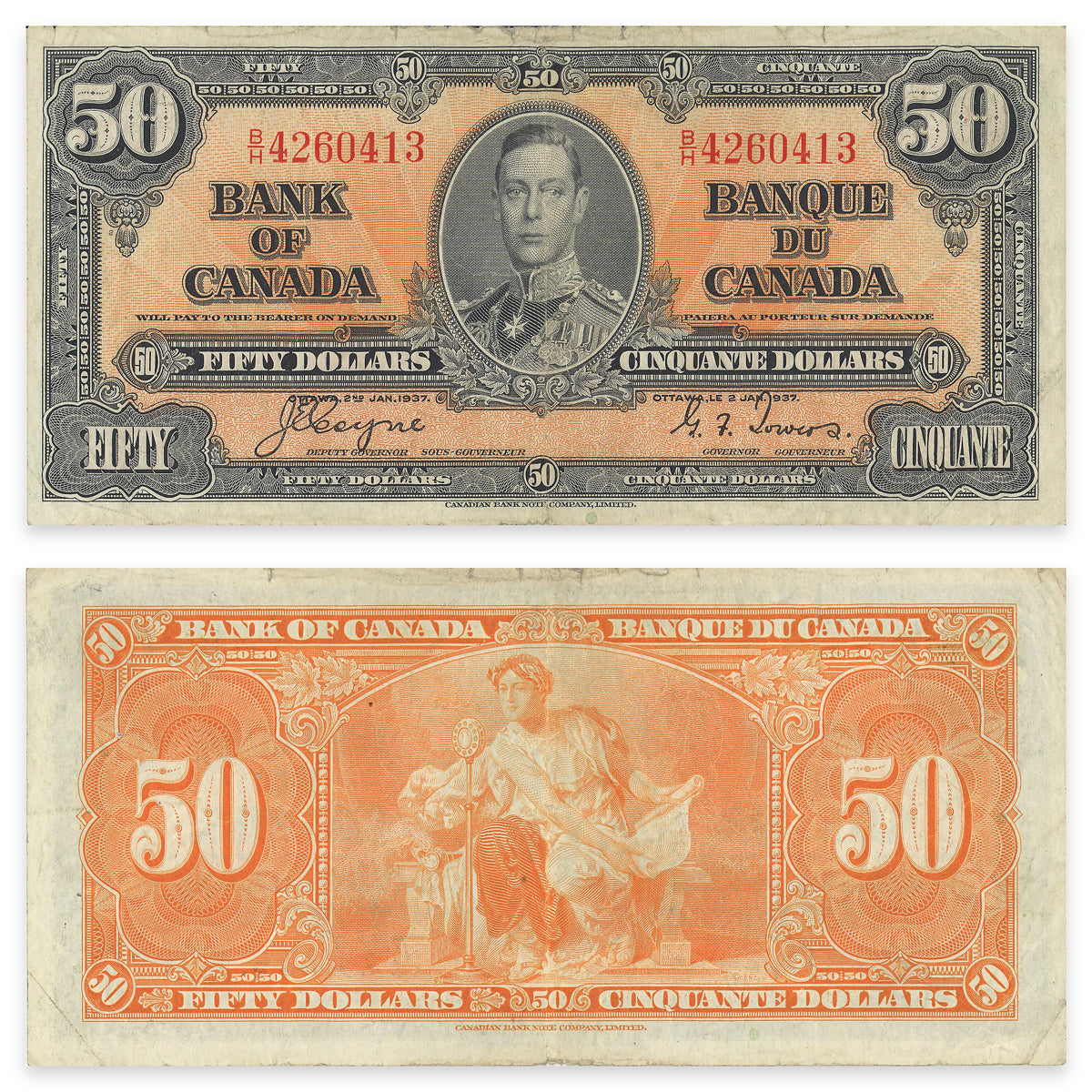 $50 1937 BC-26c Coyne-Towers Prefix B/H VF-20